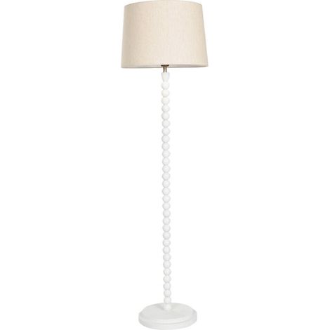 Lampe de salon blanche style moderne romantique en métal et manguier - Blanc mat et beige naturel (1/5)