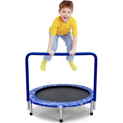 COSTWAY Trampolino Elastico per Bambini, Tappeto Elastico Pieghevole per Bambini con Copertura, Cuscinetti Antiscivolo e Maniglia, Carico Massimo 150 kg  (Blu) (1/5)