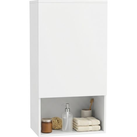 Meuble de salle de bain mural avec porte, 40 x 27 x 77 cm, blanc (1/5)