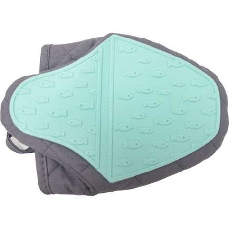 Guanti in silicone - a forma di pesce con fodera interna - resistenti al calore fino a 230 °C - adatti al microonde e al forno - guanti da cucina antiscivolo (1/5)
