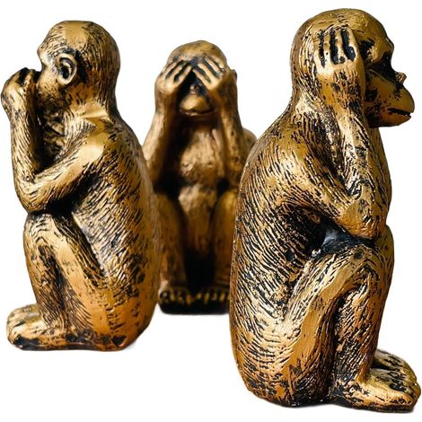 Lot de 3 statues de singes de la sagesse en résine – N'entendez Pas le Mal, ne Voyez Pas le Mal, ne Parlez Pas du Mal – Décoration maison et bureau (1/4)