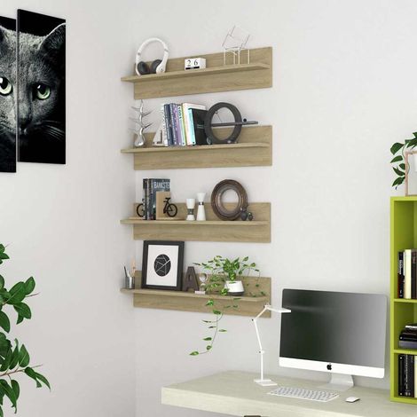 807340 vidaXL Wall Shelves 4 pcs Sonoma Oak 80x11,5x18 cm Engineered Wood (1/5)