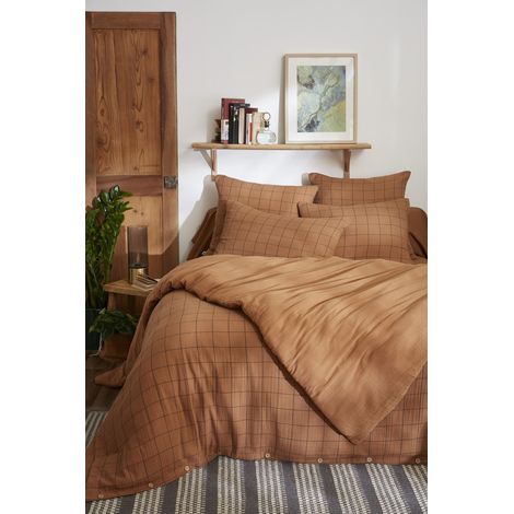 Housse de couette réversible 240 x 220 cm – Gaze de coton tissée-teinte GAÏA MATCH – Camel