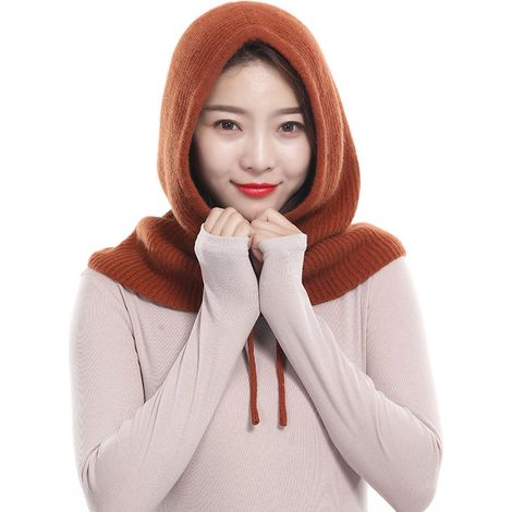 Beauvie-Cagoule d'hiver, masque tricoté, cagoule de ski, bonnet unisexe, capuche tricotée, écharpe, protection auditive, protection pour le cou, rembourrée pour plus de chaleur, couleur caramel, 50 x  (1/5)