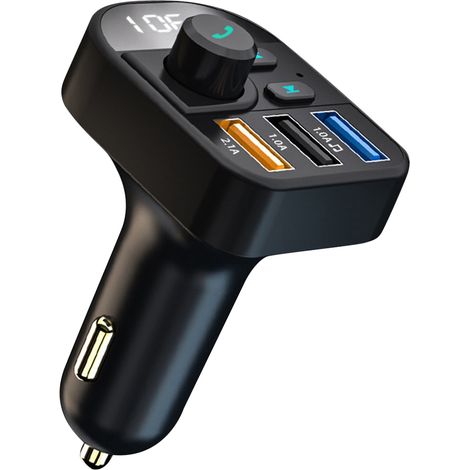Émetteur FM universel pour voiture, appels mains libres, 3 ports USB, lecteur MP3, récepteur radio Bluetooth, chargeur allume-cigare (1/5)