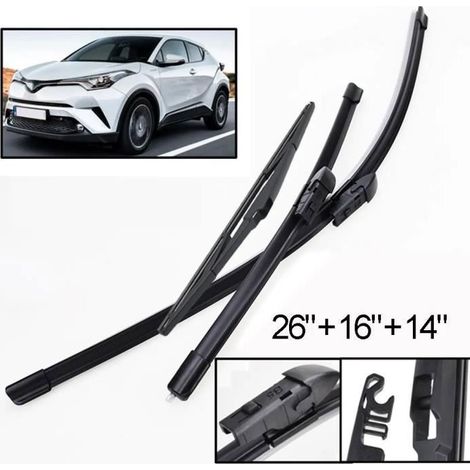 Lot de 3 Balais d'essuie-glace avant + arrière Pour Toyota C-HR CHR 2016 2017 2018 2019 2020 2021 2022 2023
