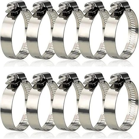 10 Pièces 304 Collier de Serrage Inox,Collier de Serrage Métallique Diamètre Réglable de 27 à 51 mm (1/4)