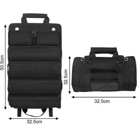 Sac à outils, grand sac à outils en toile, sac à outils à roulettes multifonctionnel, 6 poches, résistant aux déchirures et aux perforations, noir, nylon