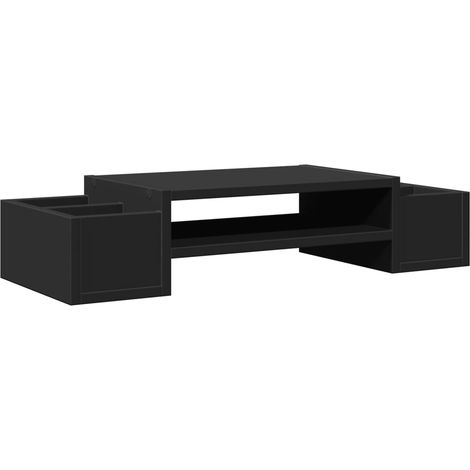Mesa de escritorio con soporte para monitor y almacenamiento de madera de ingeniería negra 020044927