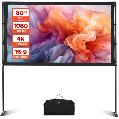 VEVOR Ecran de Projection de 203,2 cm avec 2 Pieds, Toile de Projection Portable et Infroissable, Grand Angle de Vision 160°, 16:9 4K HD, avec Sac de Transport, pour Videoprojecteurs Cinema Maison