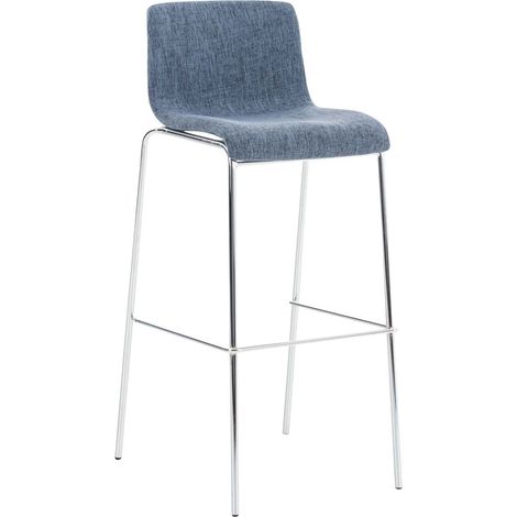 Taburete de bar x1 en tela azul estructura de metal cromado con cuatro patas estilo chic y moderno 100005632