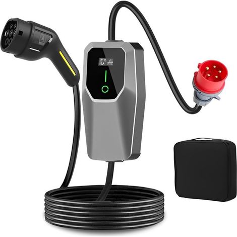 11-kW-Ladegerät für Elektrofahrzeuge, EV-Ladegerät Typ 2, tragbares EV-Ladegerät, EV-Ladekabel Typ 2, einstellbare Ladeleistung 16 A, 3 Phasen