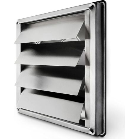 Grille Ventilation 150 mm Grille Inox Anti-retour à Lamelles Mobiles Fermeture Automatique Grille de Hotte Résistant aux Intempéries/Mesure carrée 184x184mm / Aeration Inox (1/4)