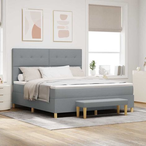 Boxspringbett mit Kopfteil Hellgrau 200 x 180 cm Stoff (1/5)