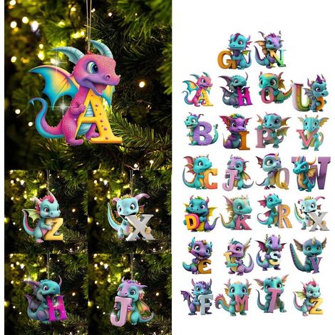 Pendentif Dinosaure - Lettres Acrylique Alphabet A à Z - Décoration Fête Noël Bureau Salon Voiture - 26 Pièces (1/5)