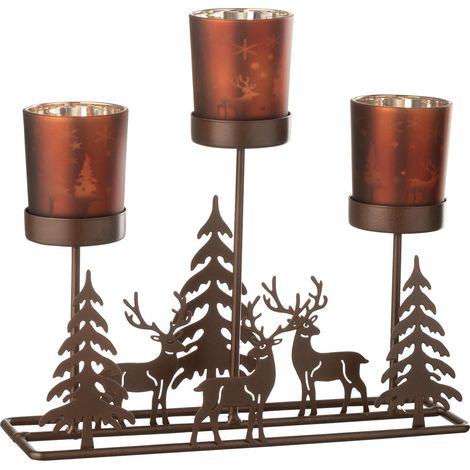 Photophore Hiver en Métal "Chalet" 24cm Marron