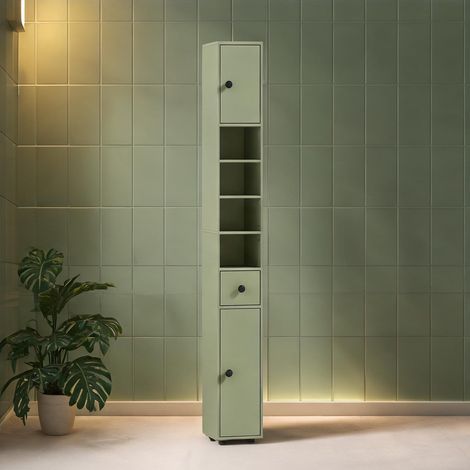 Meuble de salle de bain vert 20 x 20 x 180 cm avec tiroir (1/5)