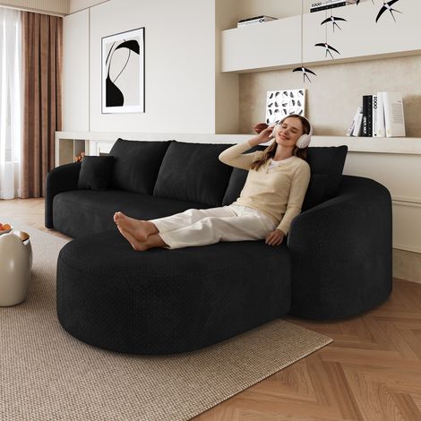 Canapé d'angle en L de 266 cm, canapé compressé en mousse, canapé modulable sans armature, canapé compressé pour salon, chambre, appartement, aucun montage requis, noir (1/4)