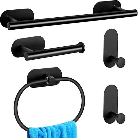 Accessoires de salle de bain (ensemble de 5 pièces, noir) : comprend un porte-serviettes et un porte-papier toilette (1/5)