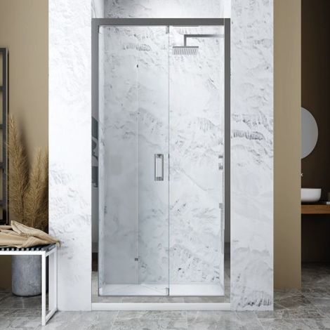 Porta doccia a libro Loira Silqua by Mobo trasparente spess. h 195 x 76/80 cm - spazio ingresso 49 cm
