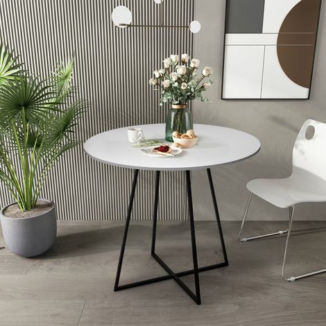 Mesa de comedor redonda 80 cm blanco patas metal negro moderno Marmor (1/4)
