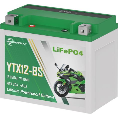 Batterie Moto Lithium 12V 6ah CCA450+ YTX12-BS Batterie avec BMS  Technologie LiFePO4,78.6WH,Pour Motos, Enduros, Quads Etc.Ultralégère, Remplacement Idéal Des Batteries Au Plomb-Acide (1/5)