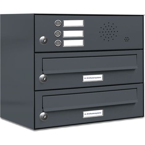 2er Briefkasten Anlage Aufputz - Wandmontage RAL 7016 Anthrazit 3 Klingel (1/5)