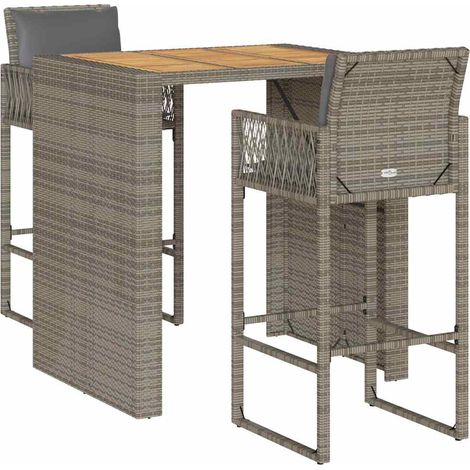 Maison Exclusive - Set Bar da Giardino 3 pz con Cuscini Grigio Polyrattan Acacia (1/5)