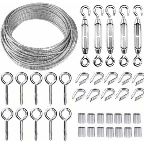 Kit câble métallique acier inoxydable 30m/2mm - Tendeur fil robuste M5, rouleau de fil de clôture, garde-corps de câble pour plantes grimpantes (1/3)