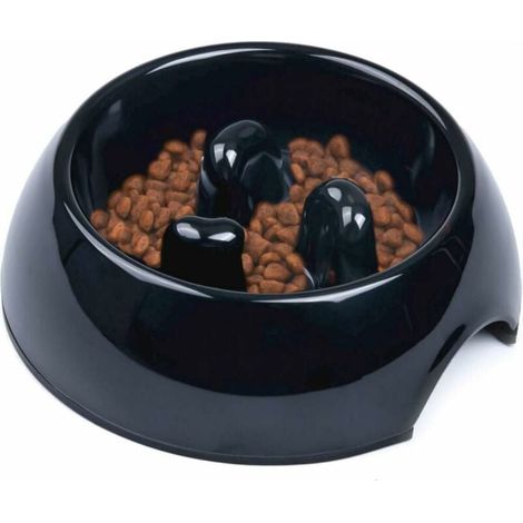 Gamelle Anti Glouton pour Chien Chat, Gamelle Alimentation Antiderapante Qui Favorise Une Prise de Nourriture Plus Lente, Bol Mélamine Interactive Anti Ballonnements-Black-Fei Yu