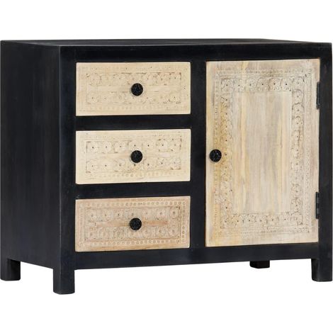 Aparador armario consola mueble de almacenamiento auxiliar tallado a mano gris 75 cm madera de mango 4402058 (1/5)