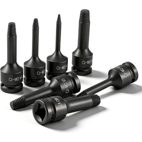 Kit Extracteur De Vis Cassée, 7 Pièces Tourne A Gauche Extracteur De Vis Dénudé, 1/2 Pouce Acier CR-MO Extracteurs De Boulon Pour Enlever Les Boulons CasséS, Vis Endommagées, Goujon Rouillés (1/5)