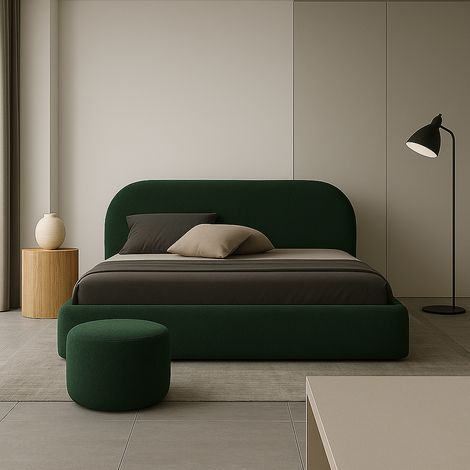 Sofello Polsterbett MOON 120x200 Gruen Holz-Lattenrost mit AUFHEBEN Bett mit Bettkasten und Stauraum Boucle Teddystoff (1/5)