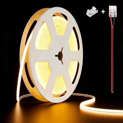 12V Ruban Led Cob Blanc Chaud 2700K 5M 400Led/M Cri90+ Dimmable Autocollant Bande Striscia Strip Lumineuse[CA84] (1/5)