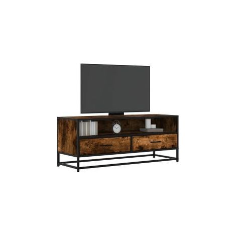 Meuble TV chêne fumé 100x34,5x40 bois d'ingénierie et métal (1/5)