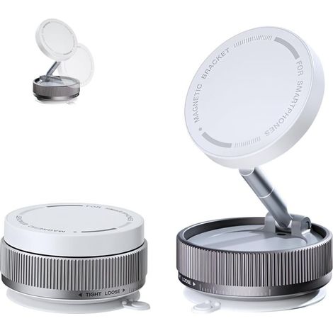 Support magnétique de téléphone pour voiture, ventouse réglable à 360°, support magnétique rotatif à absorption sous vide, compatible avec iPhone et Android (argent) (1/5)