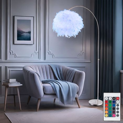 Stehleuchte höhenverstellbar Bogenleuchte mit Federn Stehlampe Fernbedienung dimmbar, silber weiß, RGB LED 8,5W 806Lm warmweiß, BxH 96x141-196 cm