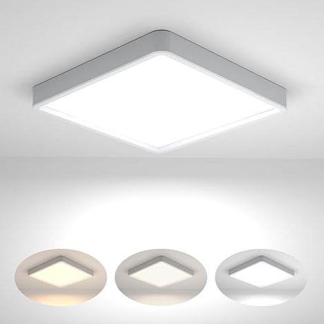 Plafonnier LED, 15 W 3 couleurs 3000K/4000K/6500K,1500 LM, étanche IP44, plafonnier moderne ultra-plat rond pour salle de bain, lampes LED plates pour salle de bain, salon, chambre et cuisine(18cm) (1/5)