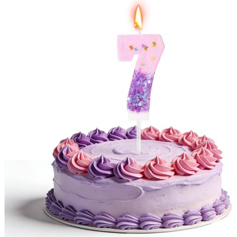 Bougie d'Anniversaire Chiffre, Bougie d'Anniversaire à Paillettes Roses et Violettes Décoration de Gâteau Amusante Sur le Thème Musique Convient aux Enfants Adolescents et Adultes (Numéro 7) (1/5)