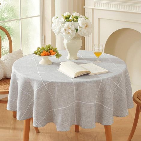 Nappe ronde 180 cm aspect lin gris lavable pour cuisine & jardin