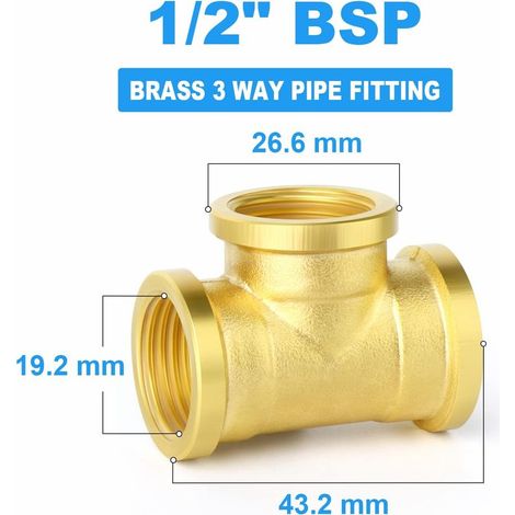 2 Stück 1/2" BSP Messing-Innengewinde 3-Wege-T-förmige Rohrverbinder, geeignet für Rohrverbindungen (1/4)