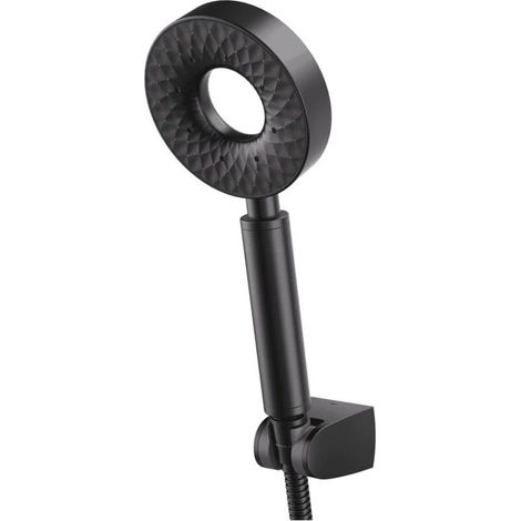 Pommeau Douche Noir Ronde Autonettoyant Douchette à Main 3 Modes Univers Pommeau de Douche en Plastique ABS Pomme de Douche avec 150cm Flexible de Douche ABS Support de Douche (1/4)