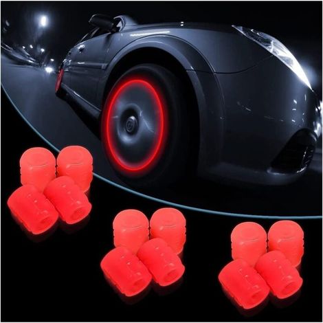 Fluorescent Car Tire Valve Caps, 12 Pack Luminous Car Tire Valve Caps with Luminous Cover, Universal Accessories for Trucks, SUVs, Motorcycles (Red) MUMU (1/4)