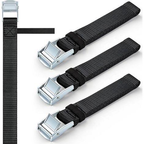 Lot de 4 sangles d'arrimage 1m Noir avec fermeture rapide et serre-câble