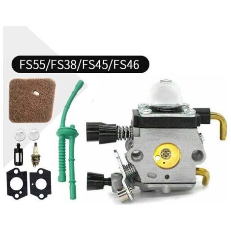 Carburateur pour Stihl FS55 FS38 FS55R FS55RC HL45 KM55 FS80 FR85 FH75 FS45 FS46 FS74 FS75 HL75 HS70 C1Q-S63 C1Q-S69 Moteur Cutter Trimmer avec Joint Bougie D'Allumage éponge Filtre Tuyau (1/4)