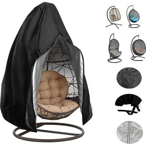 Salons de jardin Patio Suspendus Oeuf Chaise Couverture Rotin Extérieur en Osier Balanoire Chaise étanche Anti-Poussière Couverture De Meubles De Jardin avec Fermeture à Glissière,231×200cm,noir GROOF
