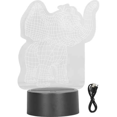 Lampe 3D Éléphant 7 Couleurs Tactile USB Rechargeable, Veilleuse Originale à Piles (1/5)