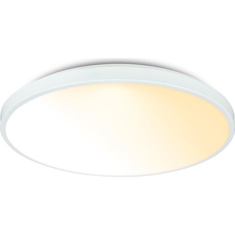 Plafonnier LED avec télécommande, intensité lumineuse variable, panneau décoratif, blanc chaud à blanc neutre, salon, 38 x 6,5 cm, blanc (1/5)