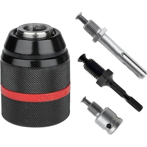 Lot de 4 mandrins de perçage sans clé en métal 1/2-20UNF 1,5-13 mm, queue hexagonale/SDS/embase carrée femelle. (1/4)