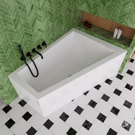 ECOLAM Badewanne Sfera Maxi 180 x 130 cm RECHTS Eckbadewanne + Schürze Duowanne Doppelbadewanne Komplettset große Wanne für zwei Personen Acrylwanne Ablaufgarnitur Füße Silikon (1/5)